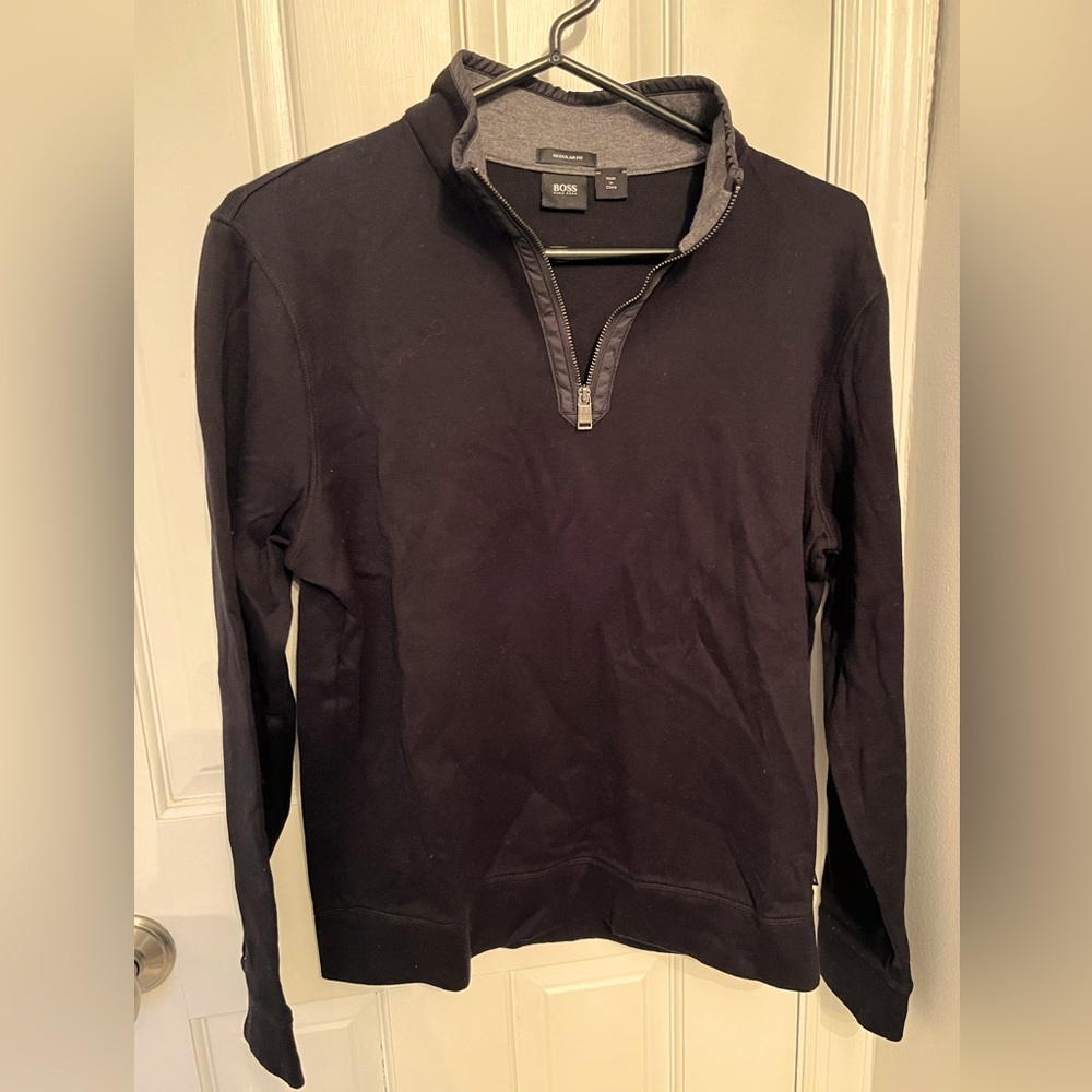 BOSS | Black Zip-Neck Cotton Sweatshirt